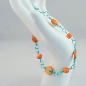 Orange and Aqua Wire Bracelet, Handmade